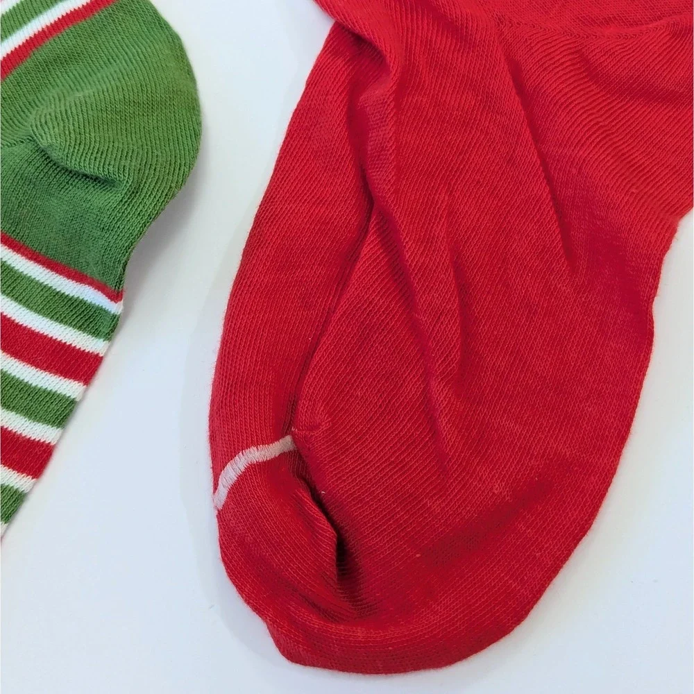 Vintage Christmas Sock Stocking MCM Retro Santa Image Red Green Stripe -Set of 2